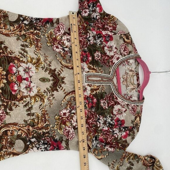 Women's 100% Silk Floral Beaded Long Sleeve  Blouse NO SIZE - Picture 11 of 11